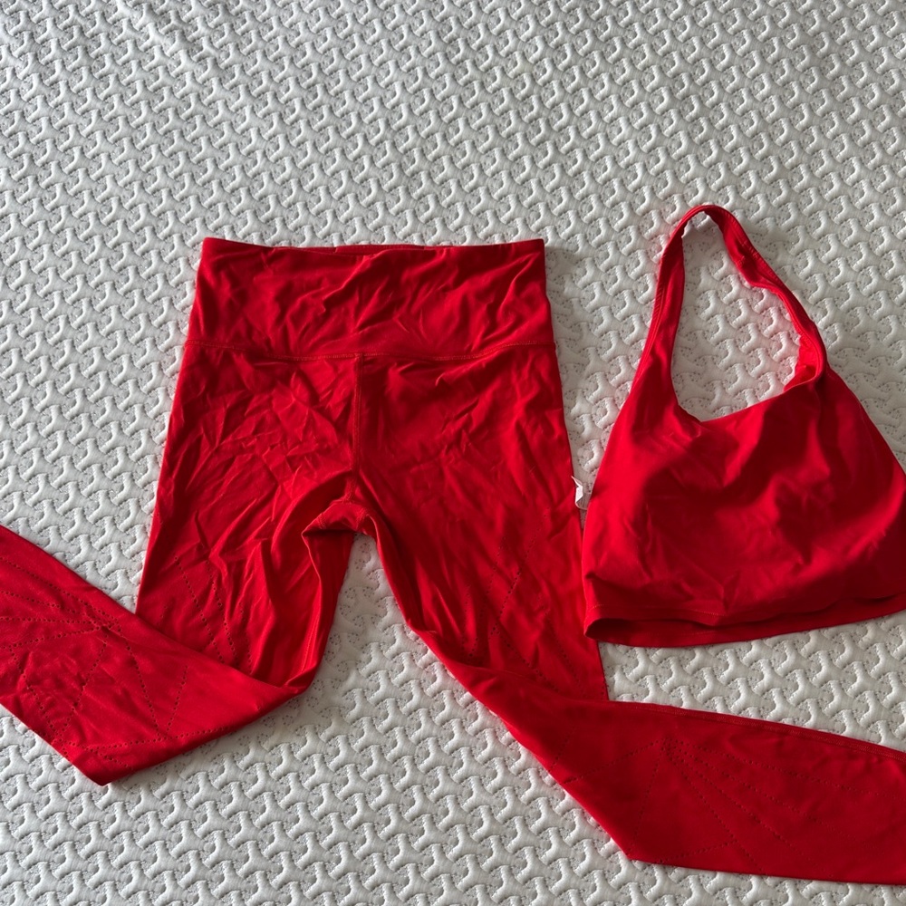 Athleta Red Leggings and Halter Top Set